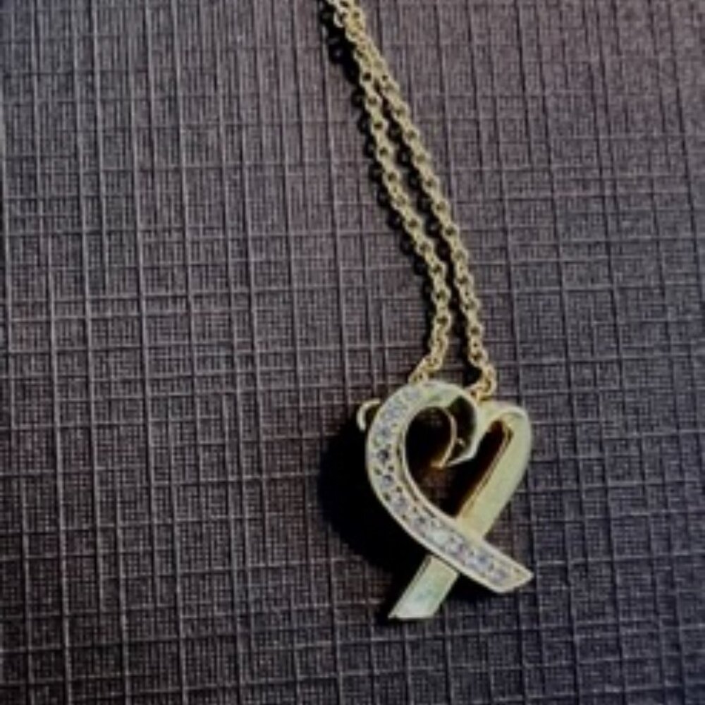 Tiffany & Co. Paloma Picasso 18K Yellow Gold & Diamond Loving Heart Necklace - Picture 2 of 5